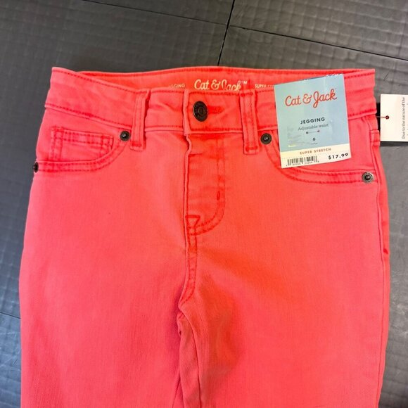 CAT & JACK NEON ORANGE SKINNY PANTS JEGGING NEW SIZE 6 ADJ WAIST - Picture 4 of 5
